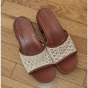 Aerosoles Clarks Sz 7.5 Slip On Sandals Woven raffia platform block heel NWOT Se